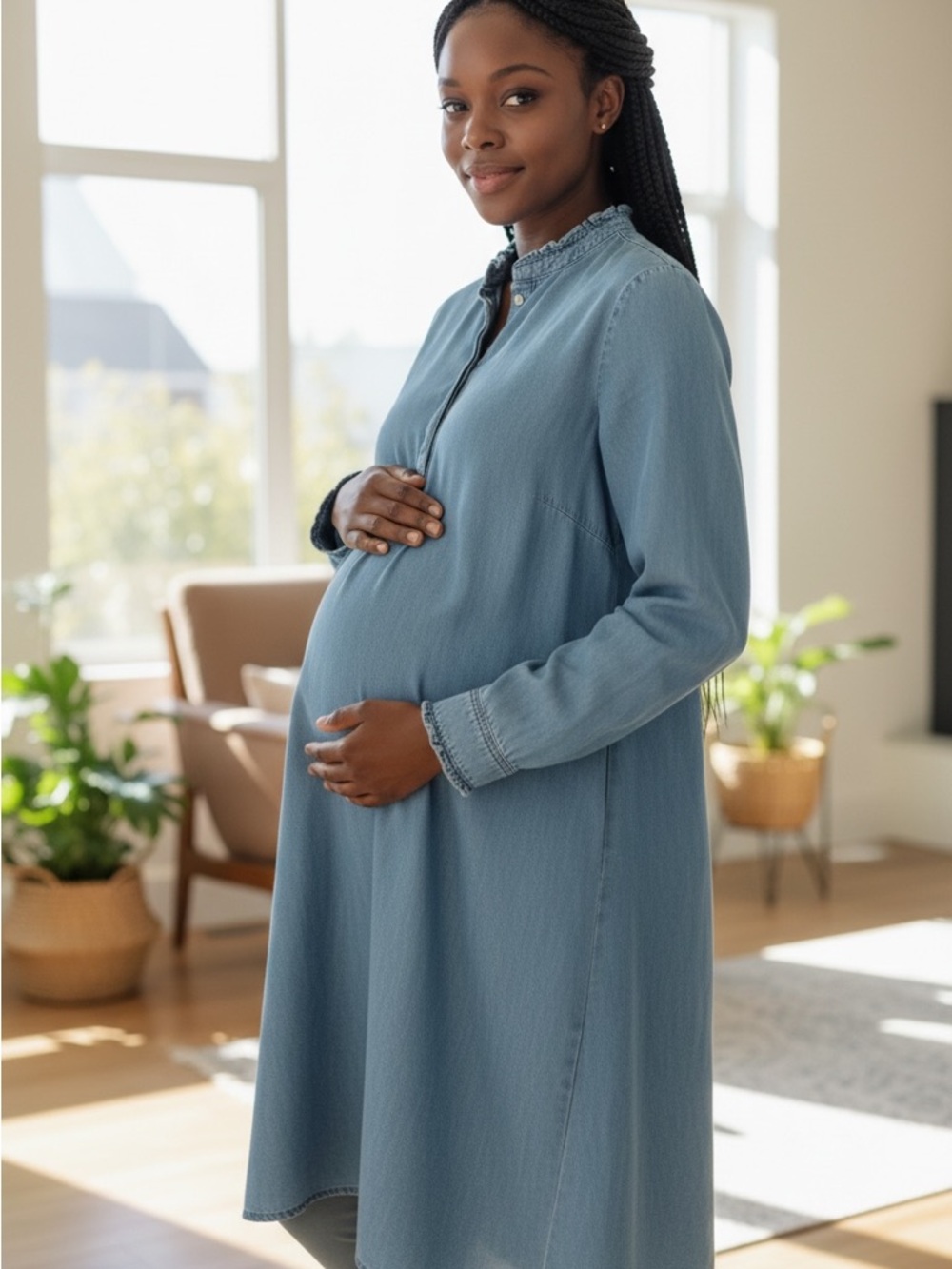 H&M Mama Chambray Maternity Shirt Dress - Light Blue